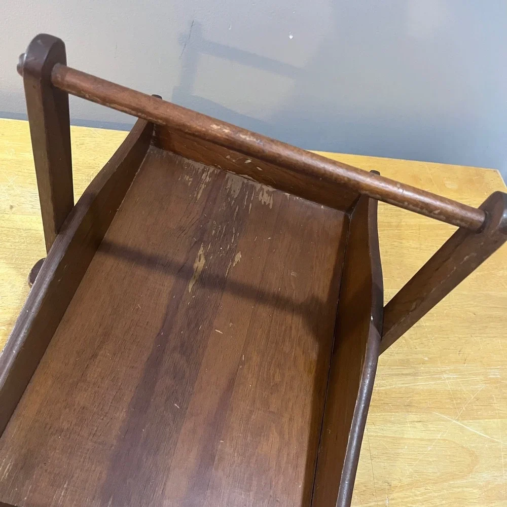Vtg Primitive Rustic Wooden Caddy Tray Handle Farmhouse Centerpiece 19.5